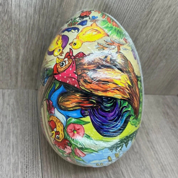 Vintage Western Germany Paper Mache Easter Egg Candy Container Hen & Chicks - Picture 4 of 5
